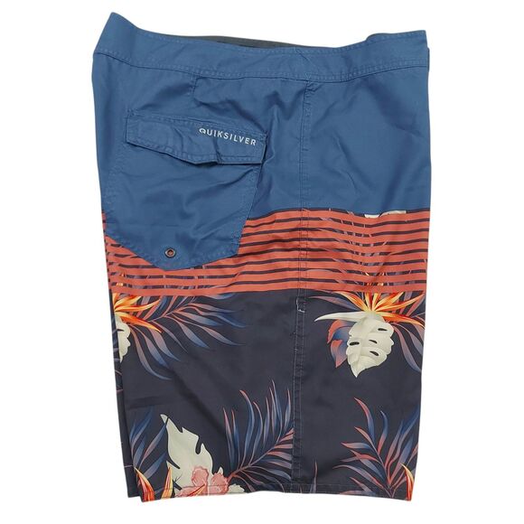 Quiksilver Boardshorts Mens 36 Blue Tropical Print Lightweight Summer Beach Pool - Picture 4 of 12